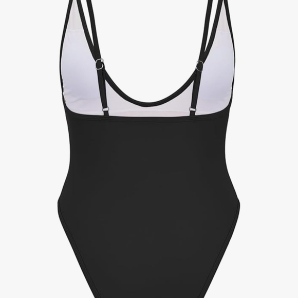 American Trends Sexy V Neck Black One-Piece Swimsuit - Picture 3 of 7
